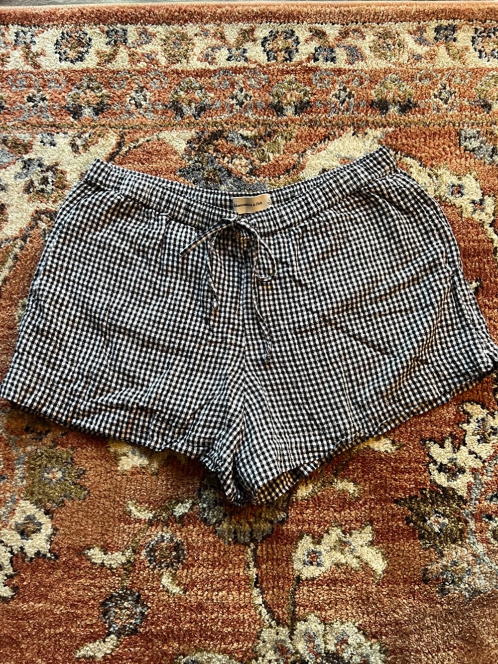 Abercrombie & Fitch Black and White Gingham Linen Shorts